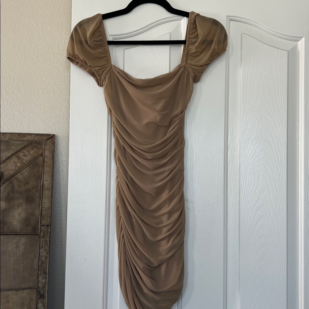 Princess Polly Tan Off-Shoulder Dress